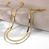Flat Snake Chain & Beaded Necklace Set