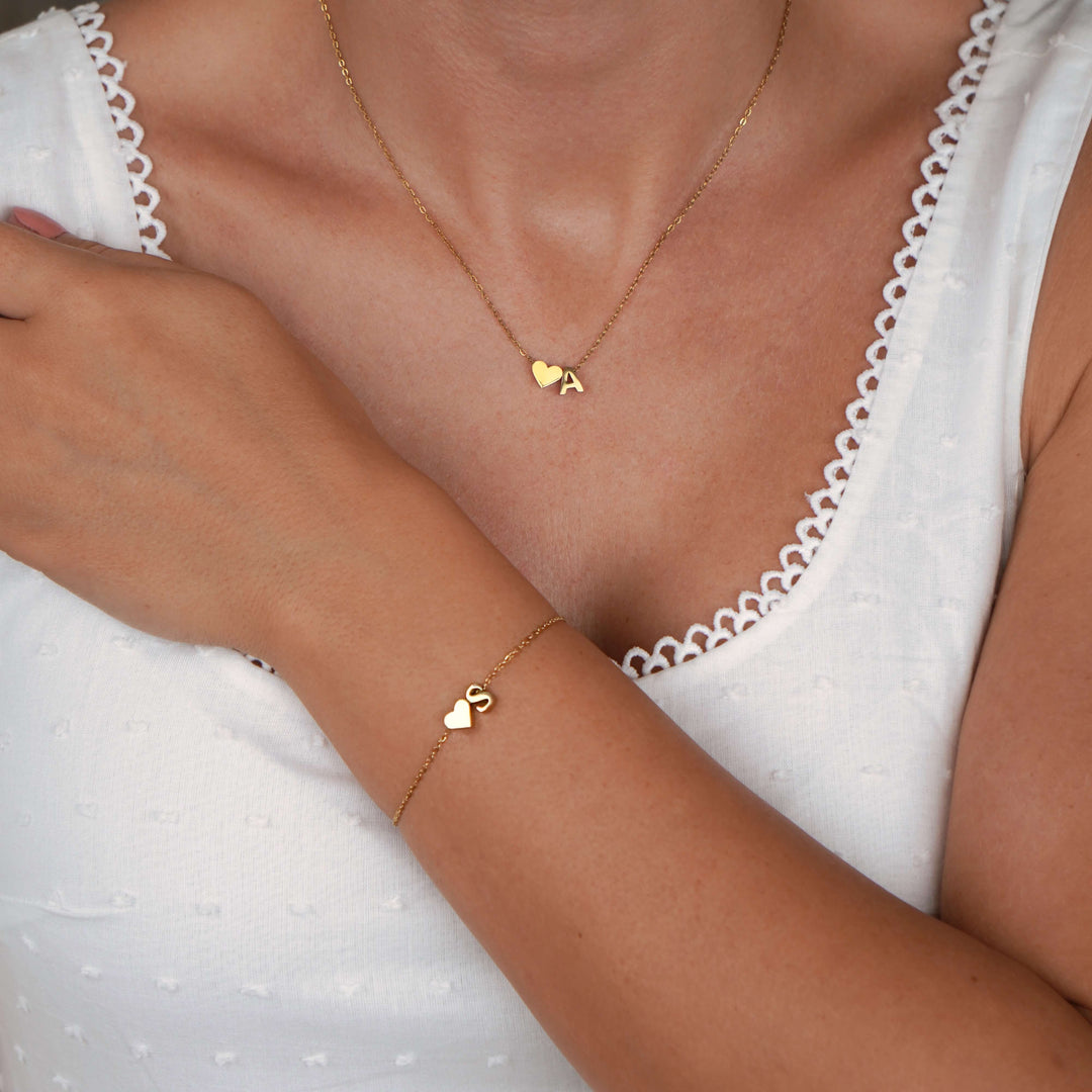 Personalised Sweet Heart Initial Necklace & Bracelet Set